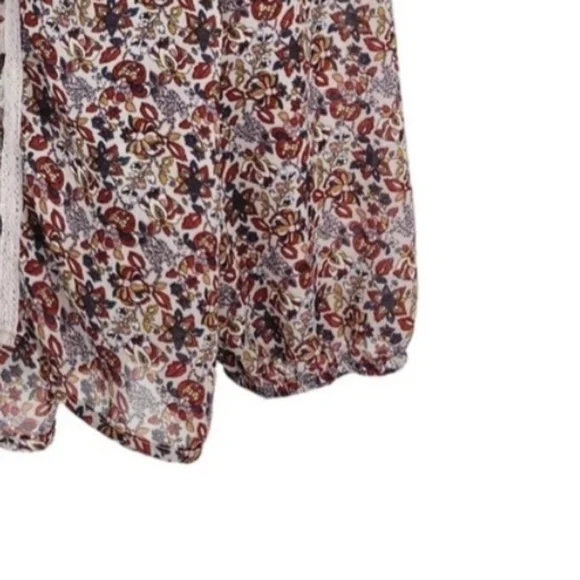 Knox Rose - Peasant Boho - Sheer Blouse - Keyhole Tassel - Bell Sleeves - Large - Picture 7 of 10